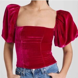 Reformation Luka Velvet Puff Sleeve top - Pink